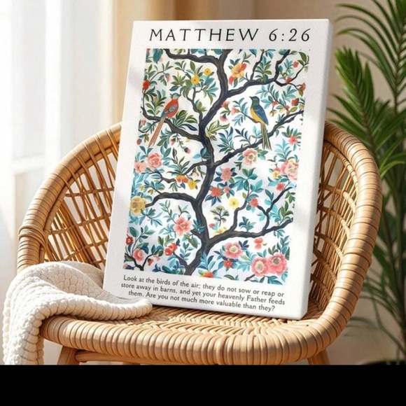 Bible Verse Floral and Bird Wall Art, 8x12, Canvas on Wood Frame, Ready to Hang - Picture 2 of 7